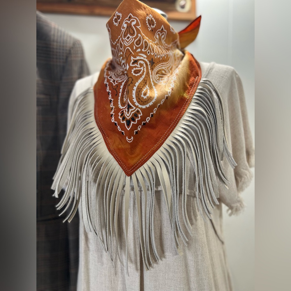 Desert Dusted Bandana Leather Fringe Collar Wild Rag by Dirty Mojave Leather